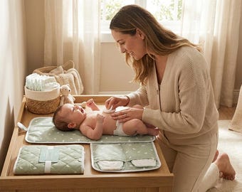 Mom Baby Canvas Organizer Pouch Set, Diaper Changing Essentials Kit