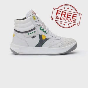 Servis Cheetah High Top Leder-Sneaker, Weiß, Gelb, Grün, Afghani Tali Style OG
