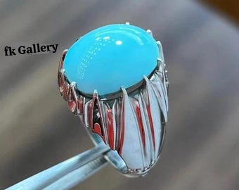 Natural Turquoise Sterling Silver 925 Handmade Ring, Clean Real Neshapuri Feroza