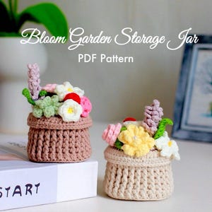Patrón de crochet para guardar objetos de jardín Blossom / Siete diseños de flores diferentes / Lindo almacenamiento de escritorio ｜ Apto para principiantes ｜ Videotutorial / Patrón PDF