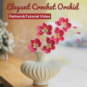 Elegante orchidea all'uncinetto / Video tutorial / Regalo di inaugurazione della casa / Fiori all'uncinetto / Adatto ai principianti / Regalo per la festa della mamma / Schema PDF / Regali all'uncinetto