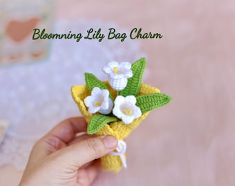 Crochet Lily of the Valley PDF Pattern – Mini Flower Bouquet for Bag Charm or Keychain – Cute Beginner Gift for Teacher, Friend, or Her