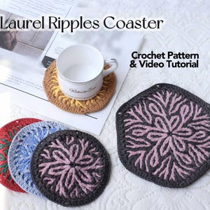 Laurel Ripples Crochet Coaster Pattern| 2 Sizes| Custom Colors|TutorialVideo| Beginner-friendly|Housewarming gift