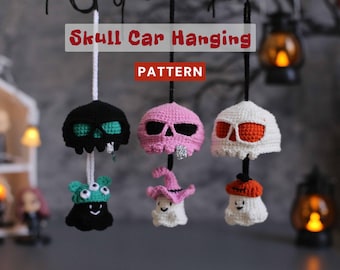 Crochet Skull Car Charm Pattern - Spooky Cute Halloween Car Decor, Halloween Gift, Keychain/Bag Charm, 2-3 Hour Project