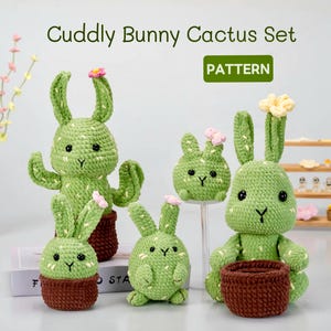 Collection 5 en 1 câlin cactus | lapin mignon au crochet | motif amigurumi | crochet pour débutants | plante au crochet | cactus amigurumi