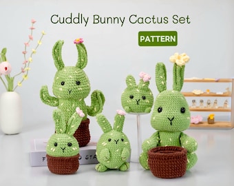 Crochet Bunny Cactus Amigurumi Pattern: 5-in-1 Cuddly Collection (PDF Pattern)