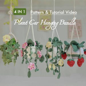 4 in 1 植物の車吊り下げパターンとチュートリアルビデオ | アイビー植物 | 車吊り下げ | 初心者向け | 感情サポートギフト | 新築祝いギフト