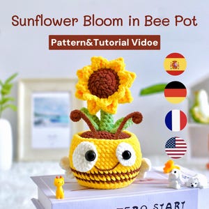 Sunflower Bloom in Bee Pot|Crochet bee |Crochet sunflower|Housewarming gift|Beginner-friendly |Crochet Tutorial|mothers day gift|pdf Pattern
