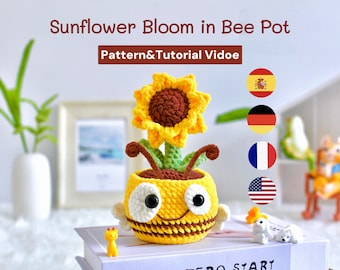Sunflower Bloom in Bee Pot|Crochet bee |Crochet sunflower|Housewarming gift|Beginner-friendly |Crochet Tutorial|mothers day gift|pdf Pattern