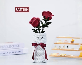 Crochet Rose Bouquet Pattern: Smiling Vase, Floral Gift (Digital PDF Pattern)