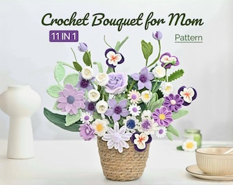 Crochet Flower Bouquet Pattern: 11-in-1 Floral Arrangement (PDF Pattern)