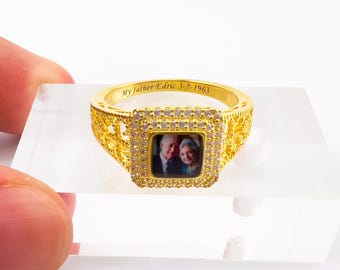 Custom photo ring, personalized name and picture ring, gift for mom, gift for dad, gift for parents, custom family gift, gift for couples