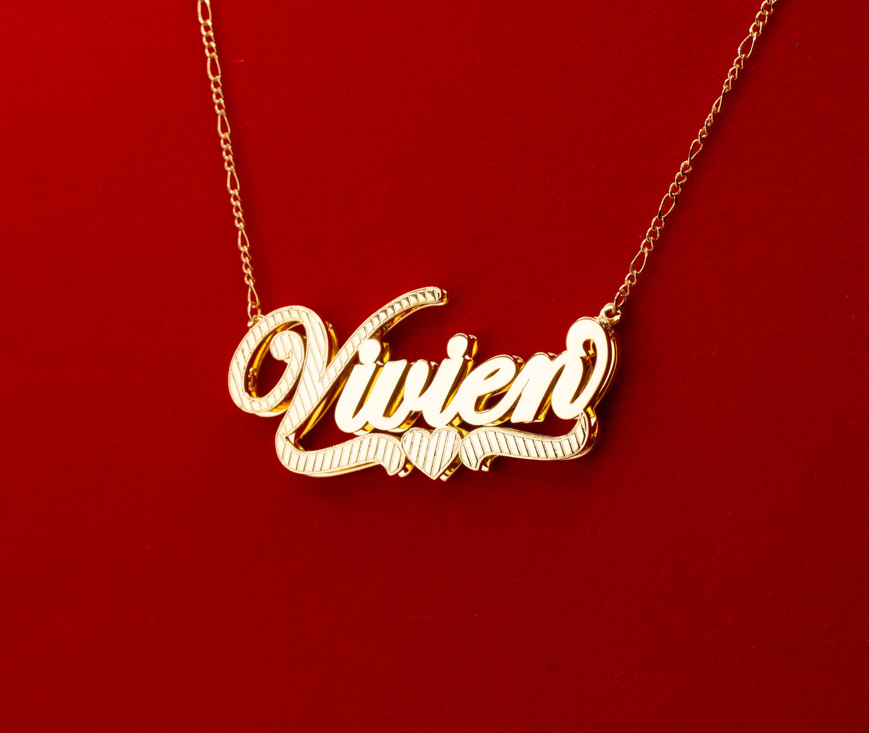 Collana Regalo Donna Personalizzata Collana Targa Personalizzata Con Nome, Placcata Oro 14K, Doppia Scritta 3D – Regalo Perfetto Per Lei, Qualsiasi - Foto 3