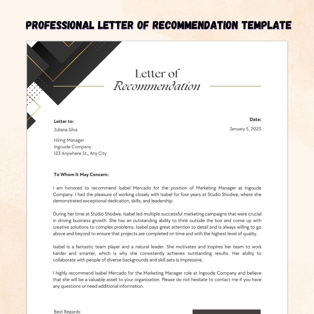 Letter of Recommendation Template - Editable PDF - Job Recommendation ...
