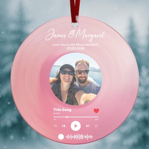 Personalized Song Photo Ornament, Vinyl Record Couple Ornament, Our Song Memory Gift for Christmas, Valentine’s Day, Wedding or Anniversary