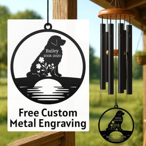 Engraved Pet Memorial Wind Chimes, Custom Dog or Cat Loss Gift, Outdoor Garden Tribute Chime, Sympathy Remembrance Gift for Pet Lovers
