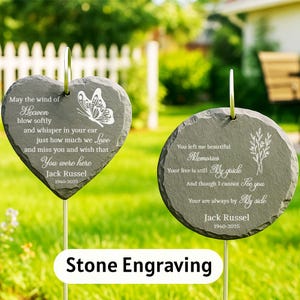 Personalized Memorial Slate Garden Stone – Custom Quote & Icon – Heart or Round Grave Marker – Outdoor Remembrance Gift for Loved Ones