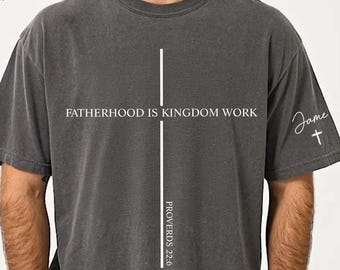 Chemise paternité personnalisée verset biblique, cadeaux fête des pères, chemise papa chrétien, chemise papa prénoms enfants personnalisés, la paternité, c'est l'oeuvre du royaume