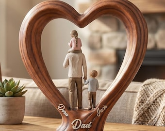 Personalized Father's Day Gift, Custom Dad and Kids Heart Wooden Block, Family Name Keepsake, Gift for Husband from Son and Daughter