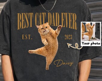 Comfort Colors® Best Dad Cat Ever Shirt, Personalized Photo Shirt for Cat Dad, Fathers Day Gift for Cat Dad, Vintage Photo Shirt, Dad's Gift