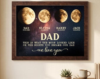 Cadre personnalisé en phases de lune pour papa avec noms d'enfants, cadeau le jour où vous êtes devenu mon père, cadre en phases de lunes, cadeau de fête des pères pour papa et grand-père