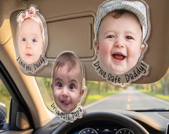 Personalized Baby Face Photo Car Visor Clip, Drive Safe Daddy Father's Day Gift, Custom Kids Face Acrylic Car Accessory, Gift for New Dad