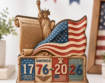 USA 250th Anniversary 2D Flat Wooden Block Sign, 1776-2026 Semiquincentennial Decor, America 250th Anniversary Decoration, 1776 Wooden Block