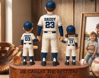 Personalized We Caught the Best Dad Wooden Block, Custom  Baseball Dad Gift, Father's Day Keepsake from Kids, Sport Family Block Decor