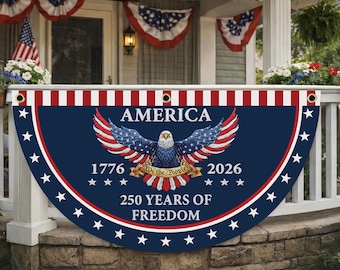 Viering van 250 jaar vrijheid nepgeborduurde smeekgors vlag, 1776-2026 patriottische halve cirkel hek vlag decor, 4 juli cadeau