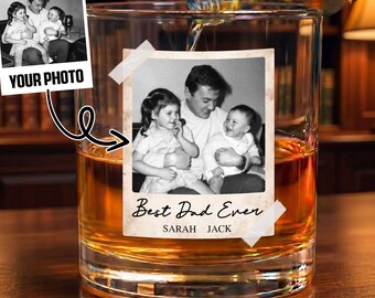 Custom Photo Whiskey Glass for Dad, Personalized Father's Day Gift from Daughter, Gifts For Him, Portrait Photo Grandpa Glass, New Dad Gift