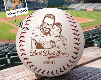 Personalized Fathers Day Gifts for Dad, Custom Engraved Photo on Baseball Ball, Baseball Dad Gift, Baseball Coach Gift Keepsake Leather Ball