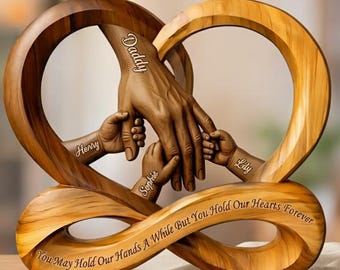 Custom Dad Holds Kids' Hands Infinity 2D Flat Wooden Block, Father’s Day Gift, Meaningful Family Decor, Hands Plaque Decor Home,Gift for Dad