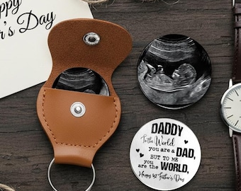 Personalized Leather Photo Pocket Hug, Fathers Day Gift, Encouragement Gift Son, Happy 1st Father’s Day, To me you are the world Pocket Hug