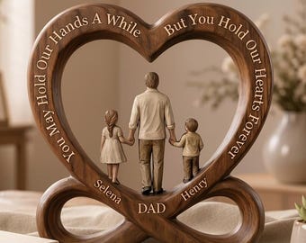 Custom Dad and Child Heart and Infinity 2D Flat Wooden Block, Custom Dad and Kids Name, Unique Handcrafted Gift for Dad, Father's Day Gift