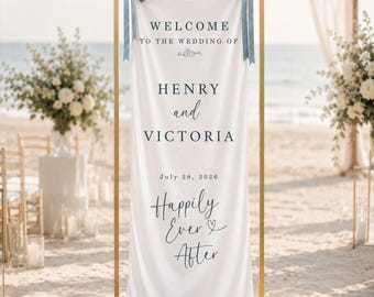 Custom Happily Ever After Linen Wedding Welcome Banner, Fabric Wedding Welcome Sign, Welcome Sign Fabric, Custom Wedding ceremony Boho