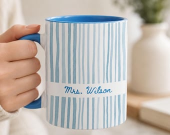 Personalized Mrs Mug Striped Coffee Cup, Custom Bride Mug, Bridal Shower Gift, Wedding Mug for Her