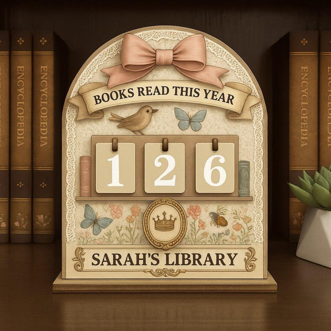 Library Counting Display Personalized Vintage Library Book Count Sign, Personalized Book Lover ...