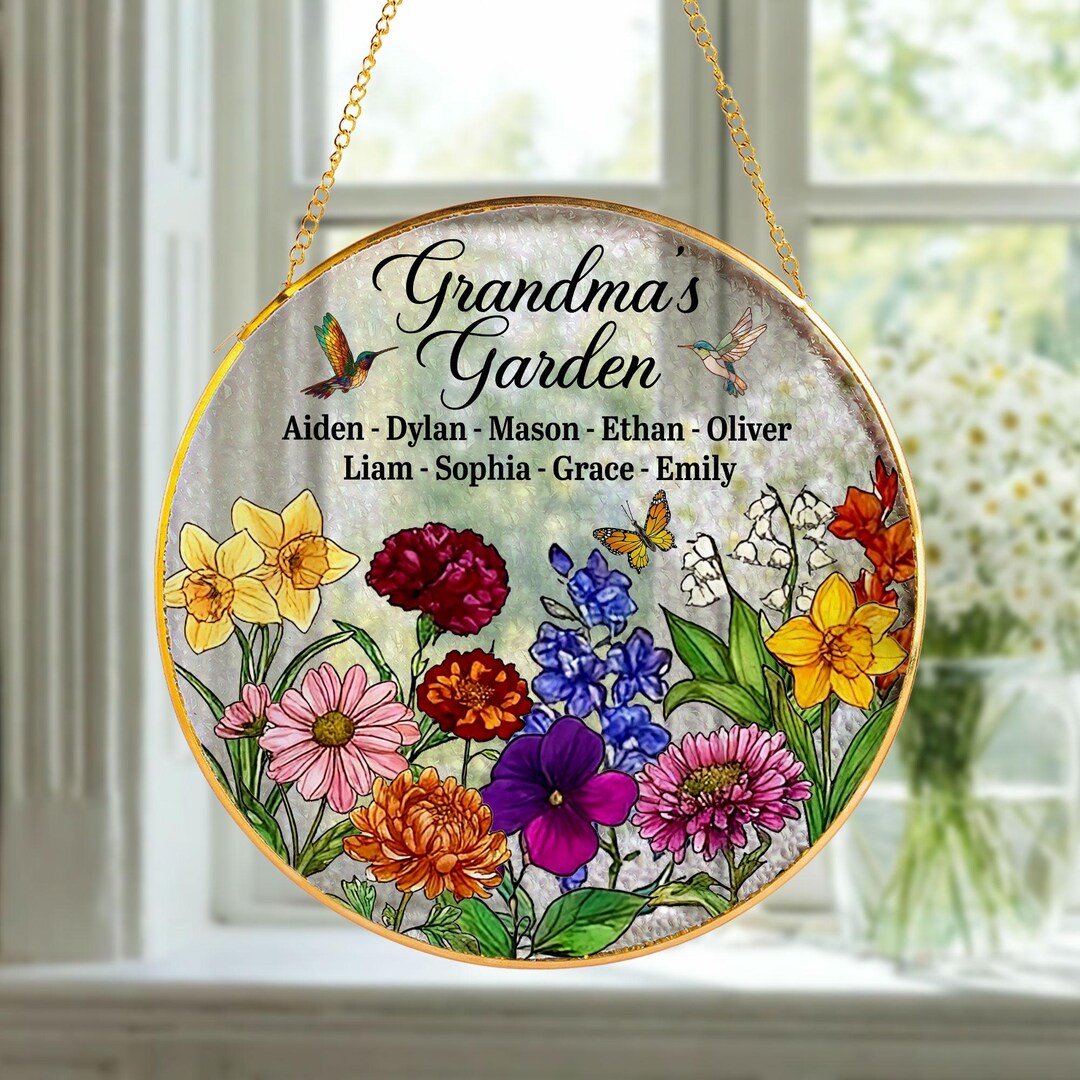 Custom Grandma's Garden Stained Glass, Personalized Love Grows Here ...