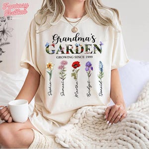 Personalized Grandma&#39;s Garden Growing Since Shirt, Custom Birth Month Flower and Kid Name Gift for Mom, Custom Flower Tee, Mother&#39;s Day Gift