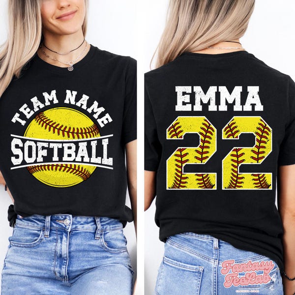 T-shirt personnalisé de l'équipe de softball, T-shirt de softball avec nom et numéro personnalisé, T-shirt pour le jour du match, Cadeau pour amateur de baseball, Cadeau pour joueur de softball