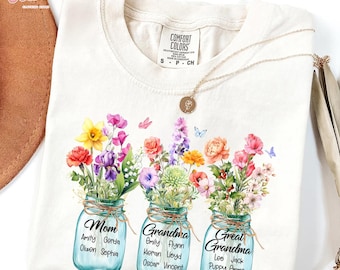 Custom Great Grandma Shirt, Custom Birth Month Flower Mom Grandma Great Grandma Sweatshirt, Custom Children Name Shirt, Christmas Gift