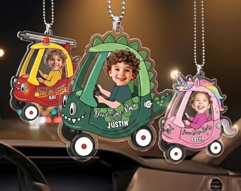 Custom Kids Photo Visor Clip for Dad, Personalized Drive Safe Daddy Father's Day Gift, Custom Baby Face Mirror Charm, Gift for Dad from Kids