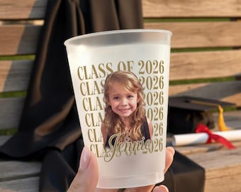 Vasos personalizados con foto de la promoción de 2026, vaso para la noche de graduación, vaso de la promoción de 2026, vaso de plástico esmerilado para graduación, regalo de graduación, vasos de graduación