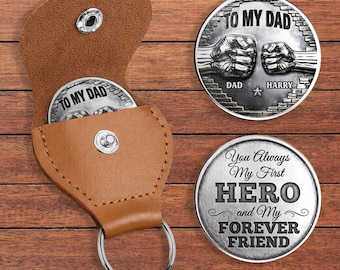 Pocket Hug for Dad from Son & Daughter, Personalized Dad Gift, Fathers Day Gift, Dad Birthday Gift, Small Keepsake Token in Leather Keychain