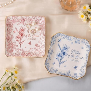 Custom Wedding Gift For Mother Of The Bride & Groom Toile De Jouy Gift For Mom Jewelry Dish, Mother of the Bride, Mom Of Groom Gift