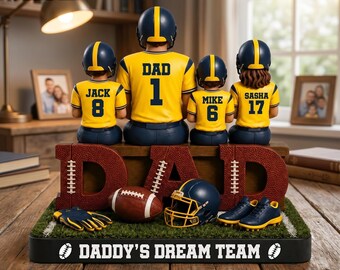 Personalized Football Dad, Grandpa Wooden Block, Dad's Dream Team Wooden Block, Dad Gift, Sports Dad Decor, Father’s Day Gift, Gift for Dad