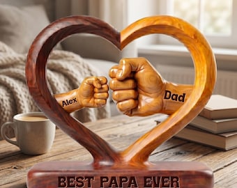 Personalized Dad Kids Hands Wooden Plaque, Custom Dad Infinity Heart Gift for Father's Day, Family Name Wood Sign, Daddy Keepsake  Decor