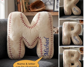 Personalized Baseball Letter Pillow, Custom Initial Cushion, Initial Pillow with Name, Baseball Gift, Sport Mom Gift, Coach Thank You Gift
