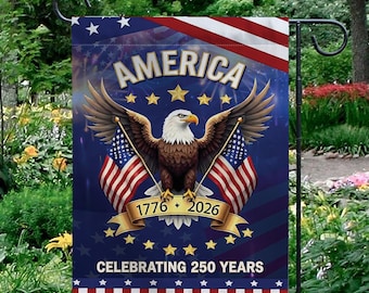 Drapeau de jardin 250e anniversaire de l'Amérique, décor de jardin patriotique pygargue à tête blanche 1776-2026, bannière vintage Americana 4 juillet, véranda extérieure