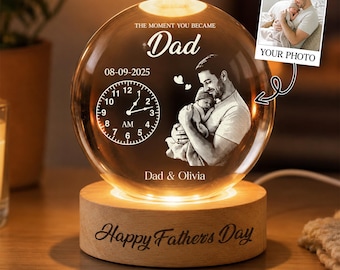 Custom First Father's Day Gift, The Moment You Became My Daddy Crystal Ball Night Light, Custom Photo First Dad Gift, New Dad Gift from Baby
